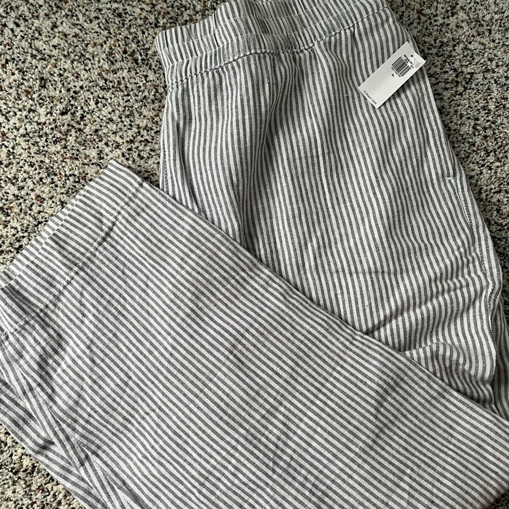 Old Navy Striped Gray Linen Wide Leg Pants
